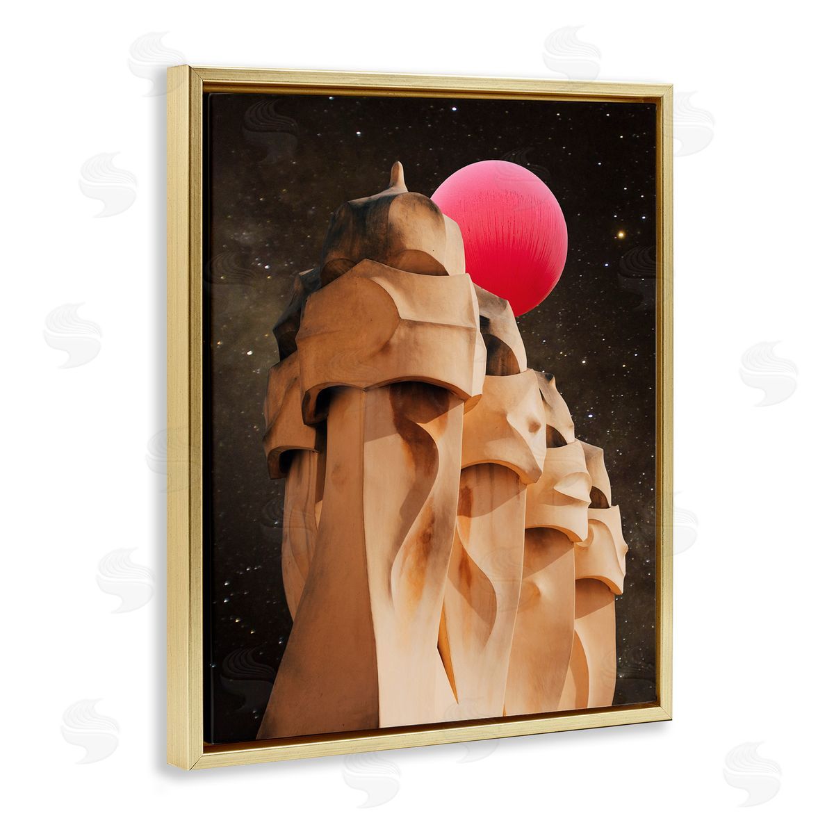 Ziwei Li Abstract Desert Pink Moon Constellations Gold Floater Frame Canvas Art