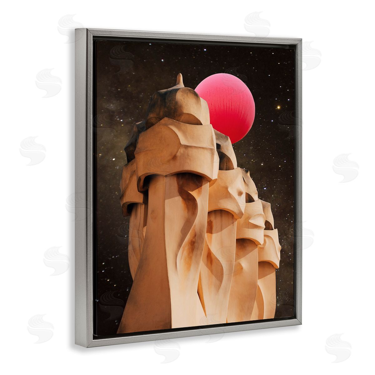 Ziwei Li Abstract Desert Pink Moon Constellations Gray Floater Frame Canvas Art