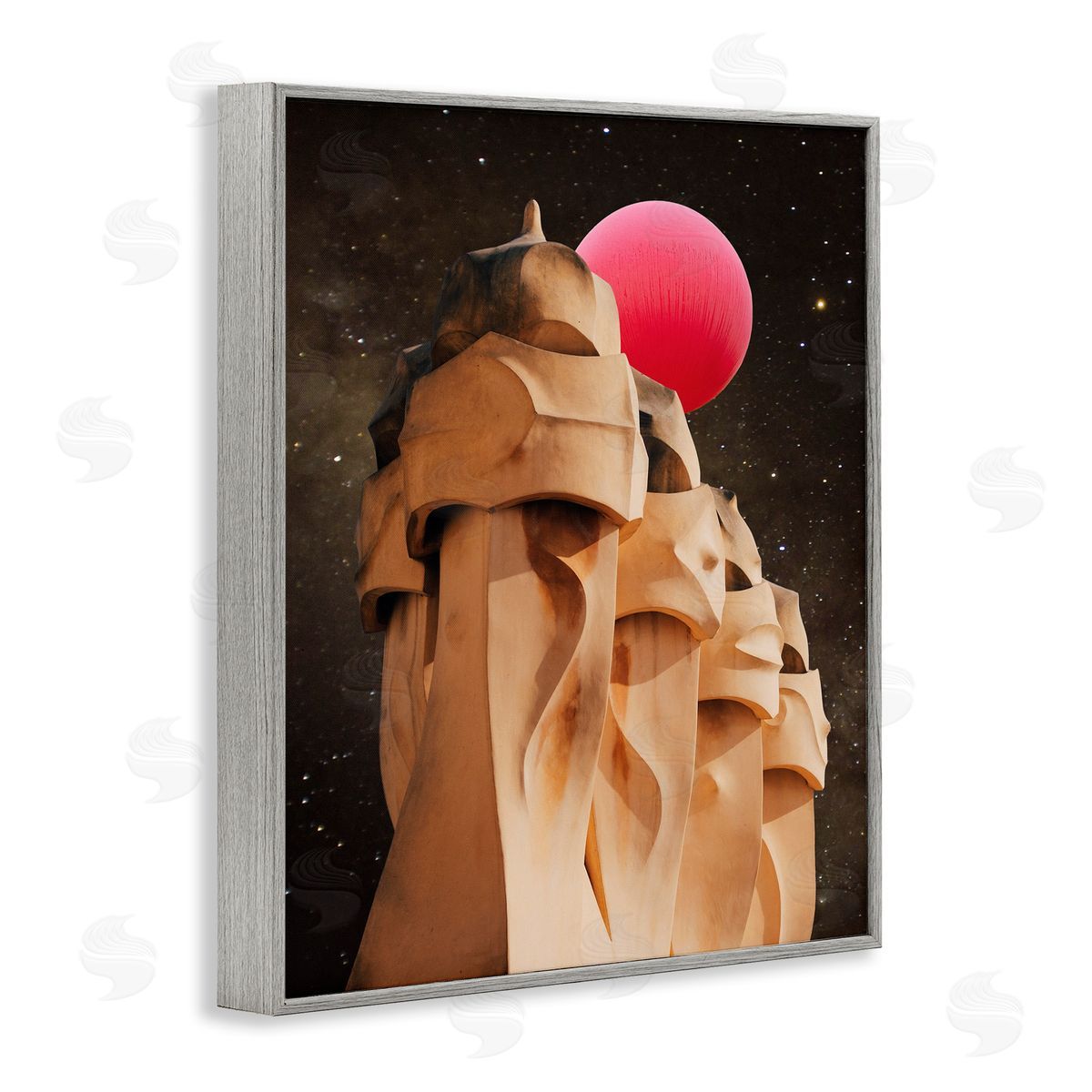 Ziwei Li Abstract Desert Pink Moon Constellations Gray Framed Giclee Wall Art