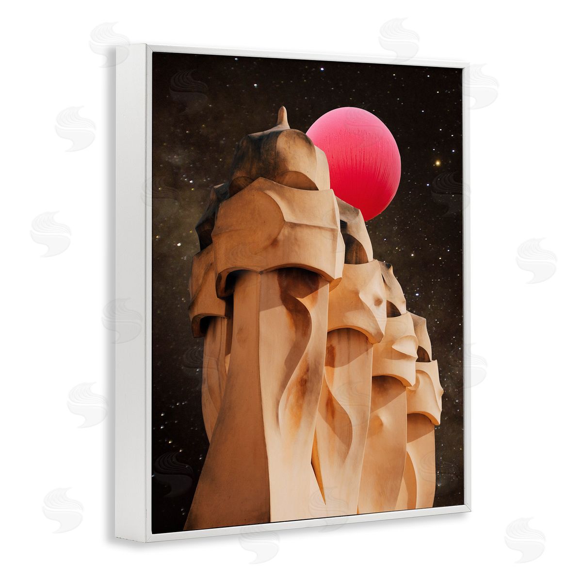 Ziwei Li Abstract Desert Pink Moon Constellations White Framed Giclee Wall Art
