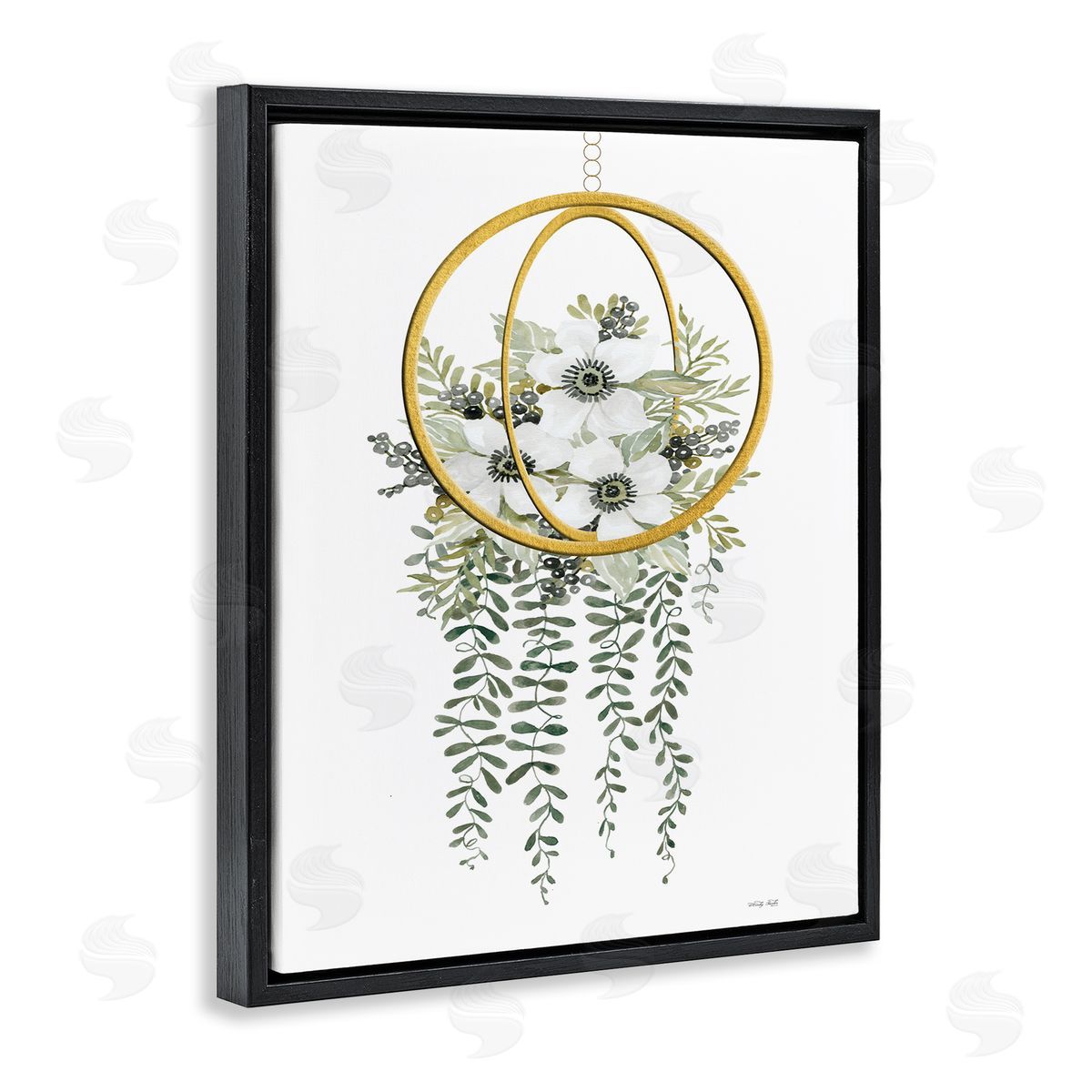 Cindy Jacobs White Floral Vines Modern Planter Black Floater Frame Canvas Art