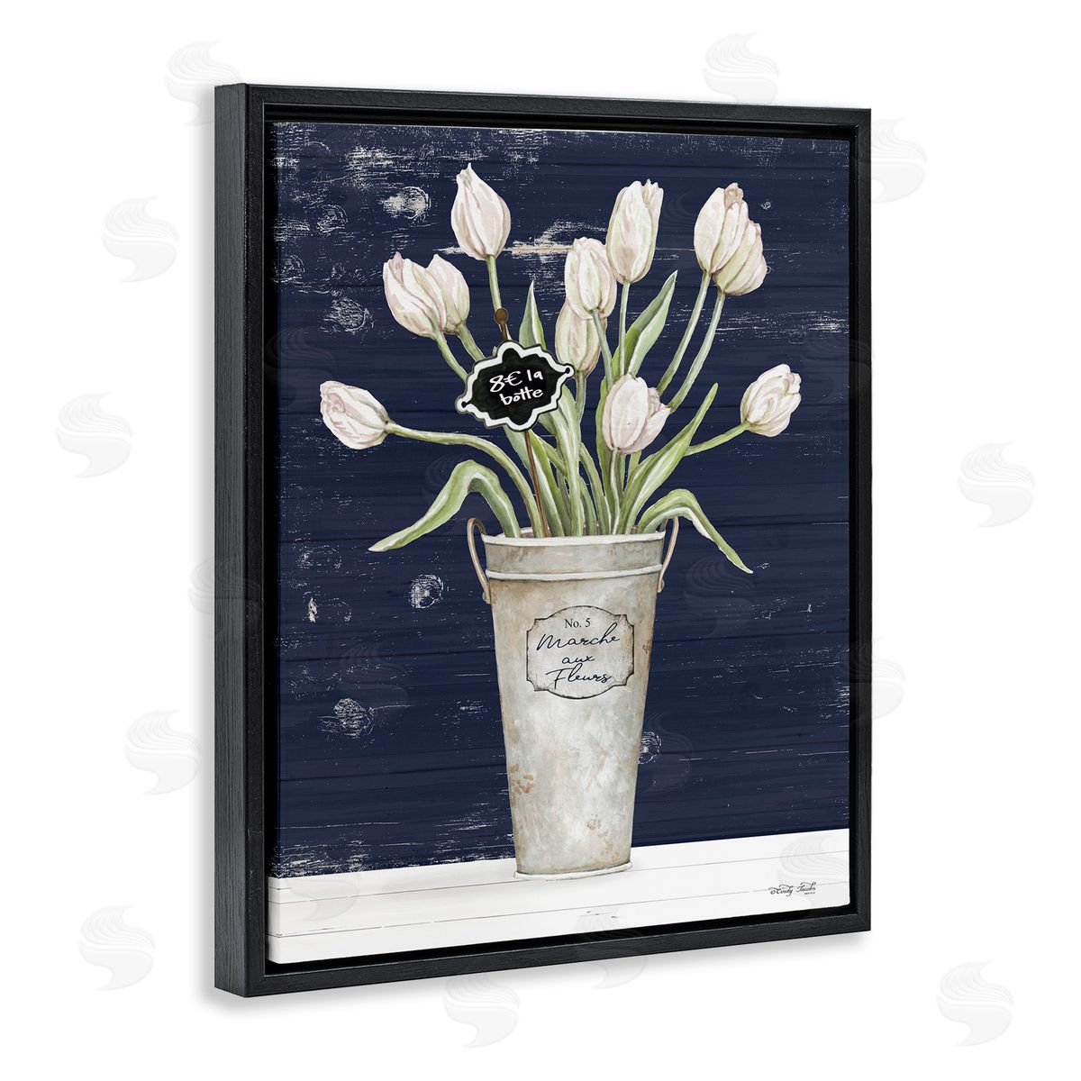 Cindy Jacobs Charming White Tulip Bouquet Black Floater Frame Canvas Art