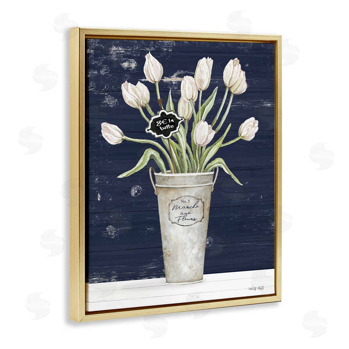 Cindy Jacobs Charming White Tulip Bouquet Gold Floater Frame Canvas Art