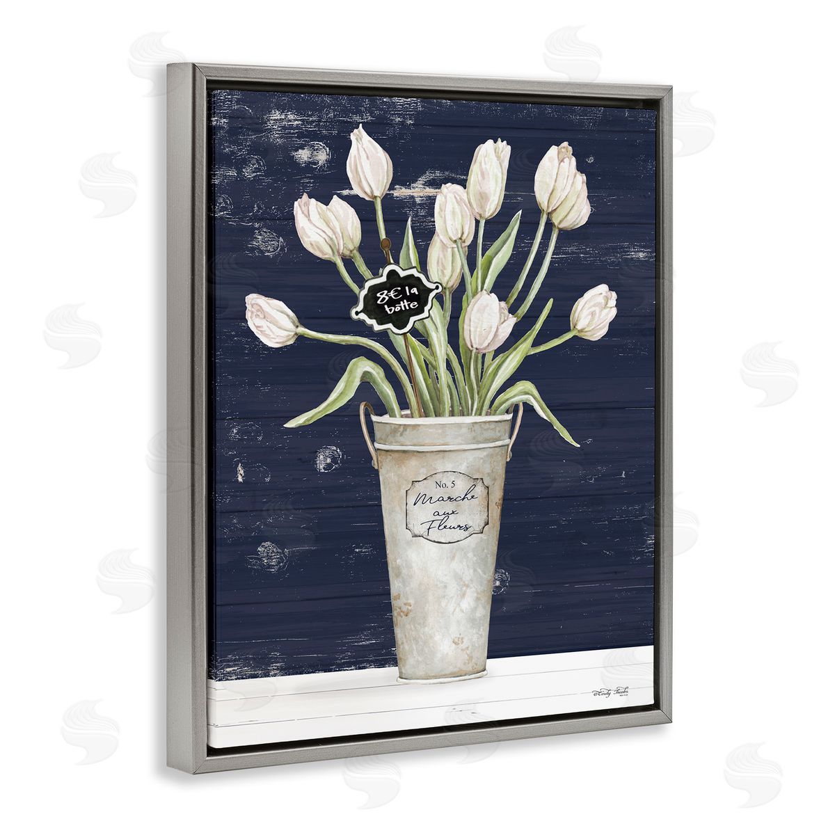 Cindy Jacobs Charming White Tulip Bouquet Gray Floater Frame Canvas Art