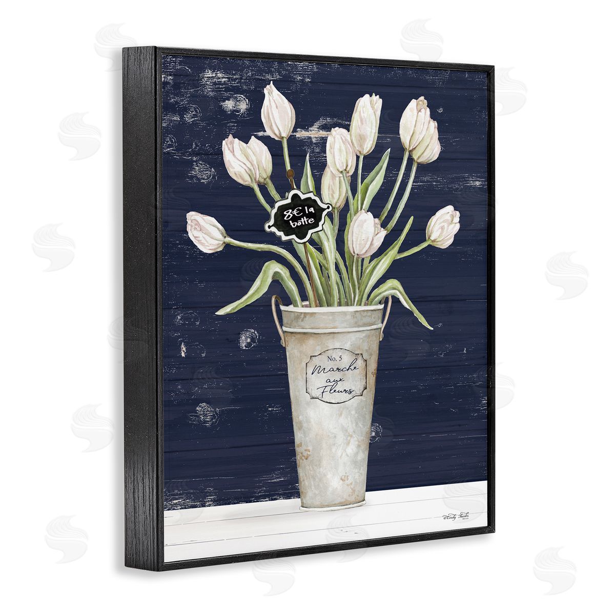 Cindy Jacobs Charming White Tulip Bouquet Black Framed Giclee Wall Art