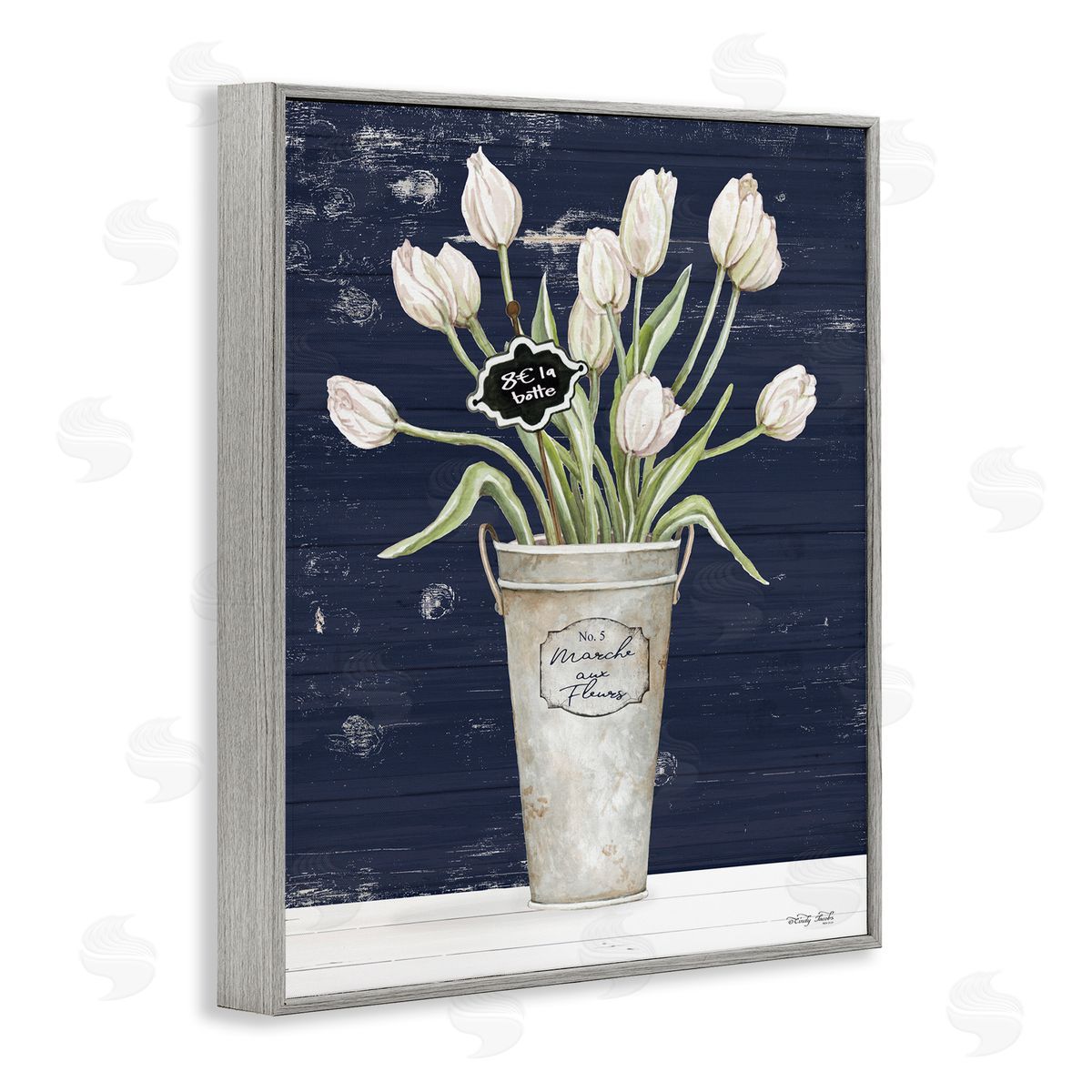 Cindy Jacobs Charming White Tulip Bouquet Gray Framed Giclee Wall Art