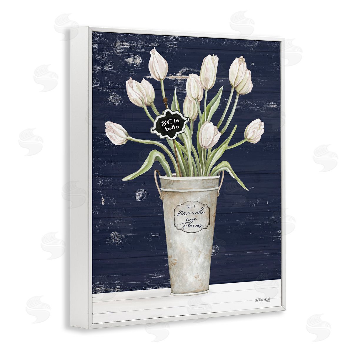 Cindy Jacobs Charming White Tulip Bouquet White Framed Giclee Wall Art