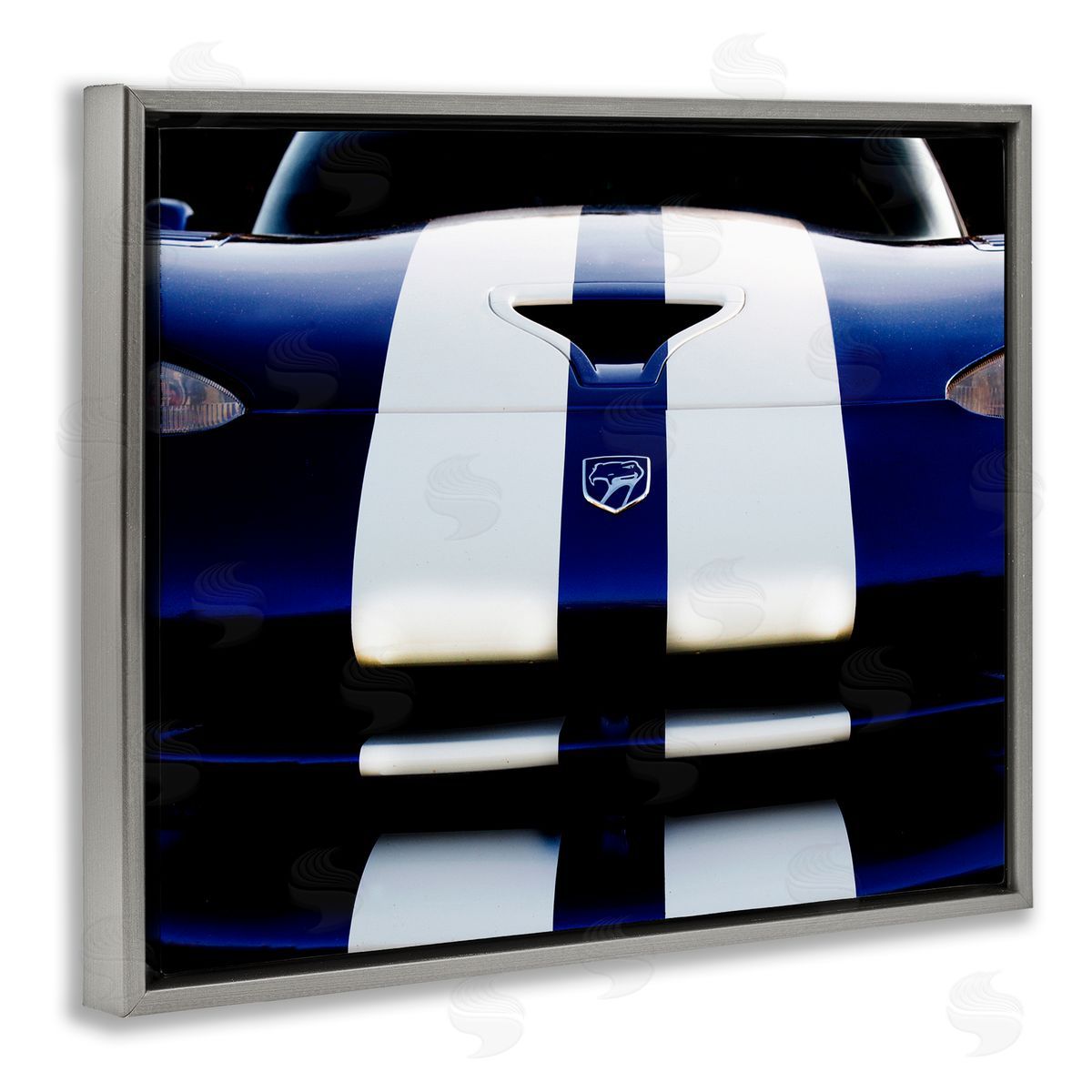 Clive Branson Up Close Blue White Sports Car Gray Floater Frame Canvas Art