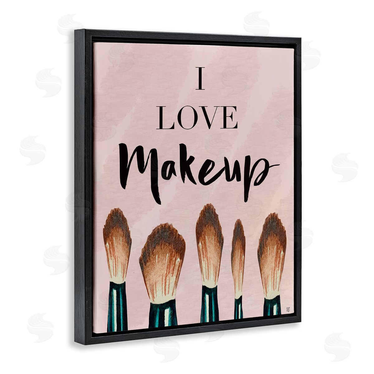 Elizabeth Tyndall I Love Makeup Pink Cosmetic Brushes Black Floater Frame Canvas Art
