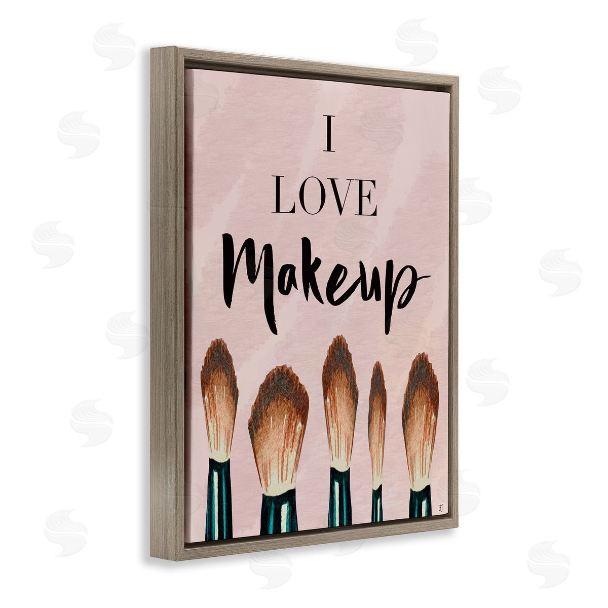 Elizabeth Tyndall I Love Makeup Pink Cosmetic Brushes Brown Floater Frame Canvas Art