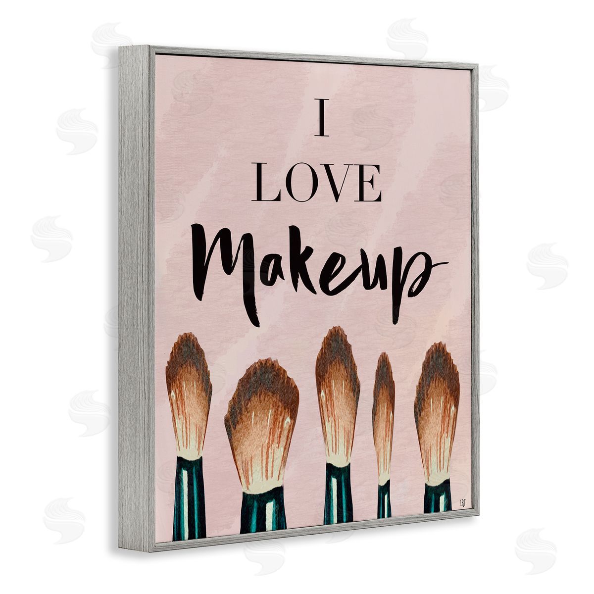 Elizabeth Tyndall I Love Makeup Pink Cosmetic Brushes Gray Framed Giclee Wall Art