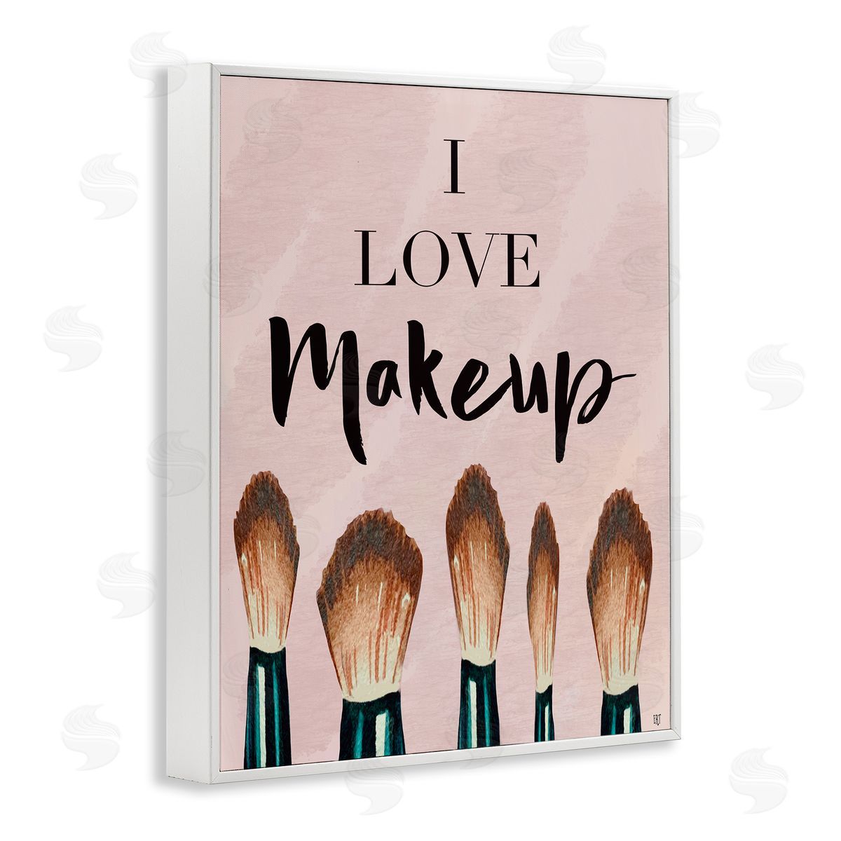 Elizabeth Tyndall I Love Makeup Pink Cosmetic Brushes White Framed Giclee Wall Art