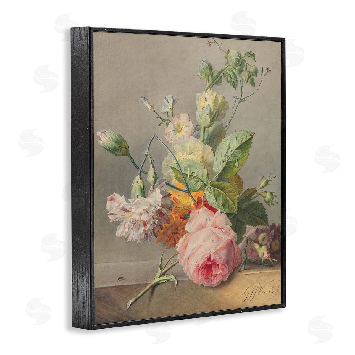 Ziwei Li Vintage Pink Florals on Table Black Framed Giclee Wall Art