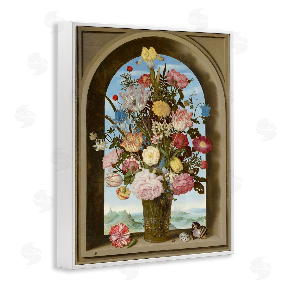 Ziwei Li Vintage Floral Bouquet Gothic Window White Framed Giclee Wall Art