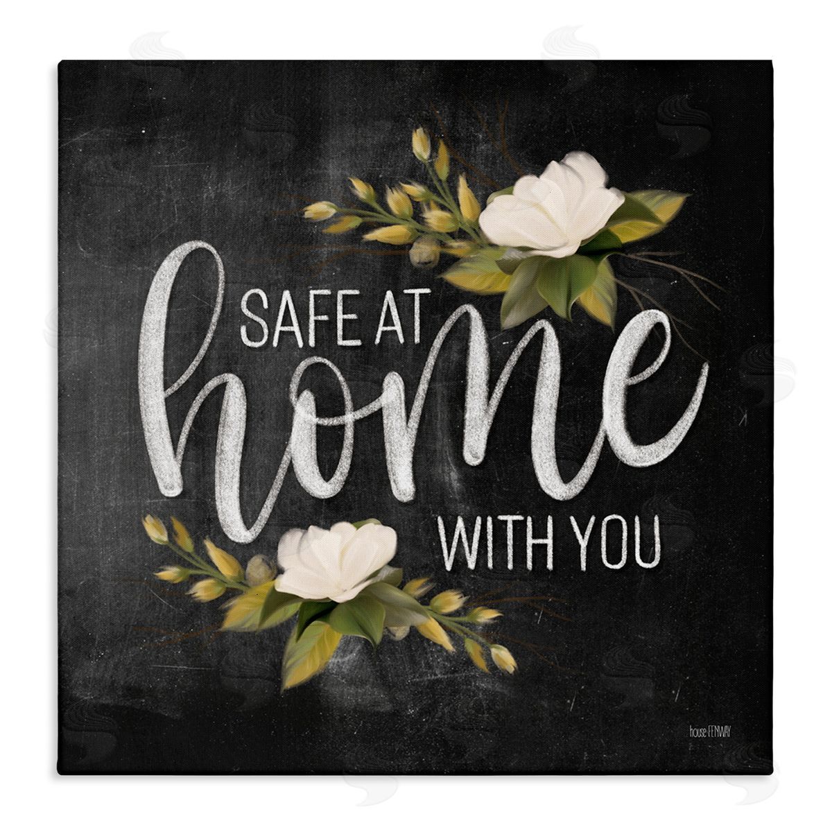 House Fenway Safe At Home Phrase White Florals Canvas Wall Art