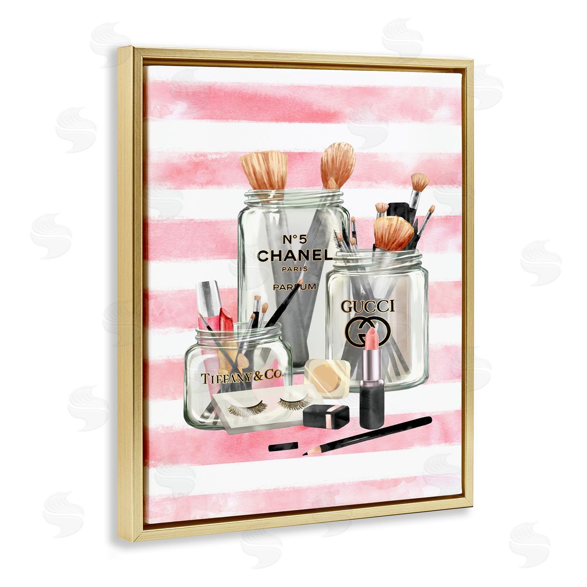 Ziwei Li Fashion Jars Pink Cosmetic Accessories Gold Floater Frame Canvas Art