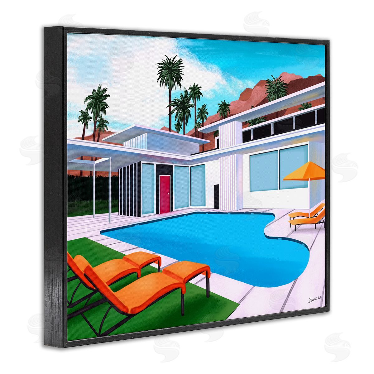 Ziwei Li Modern Home Poolside Desert Mountains Black Framed Giclee Wall Art