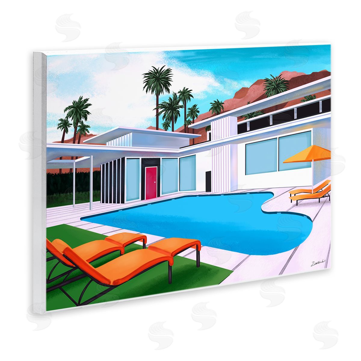 Ziwei Li Modern Home Poolside Desert Mountains Wall Plaque Art