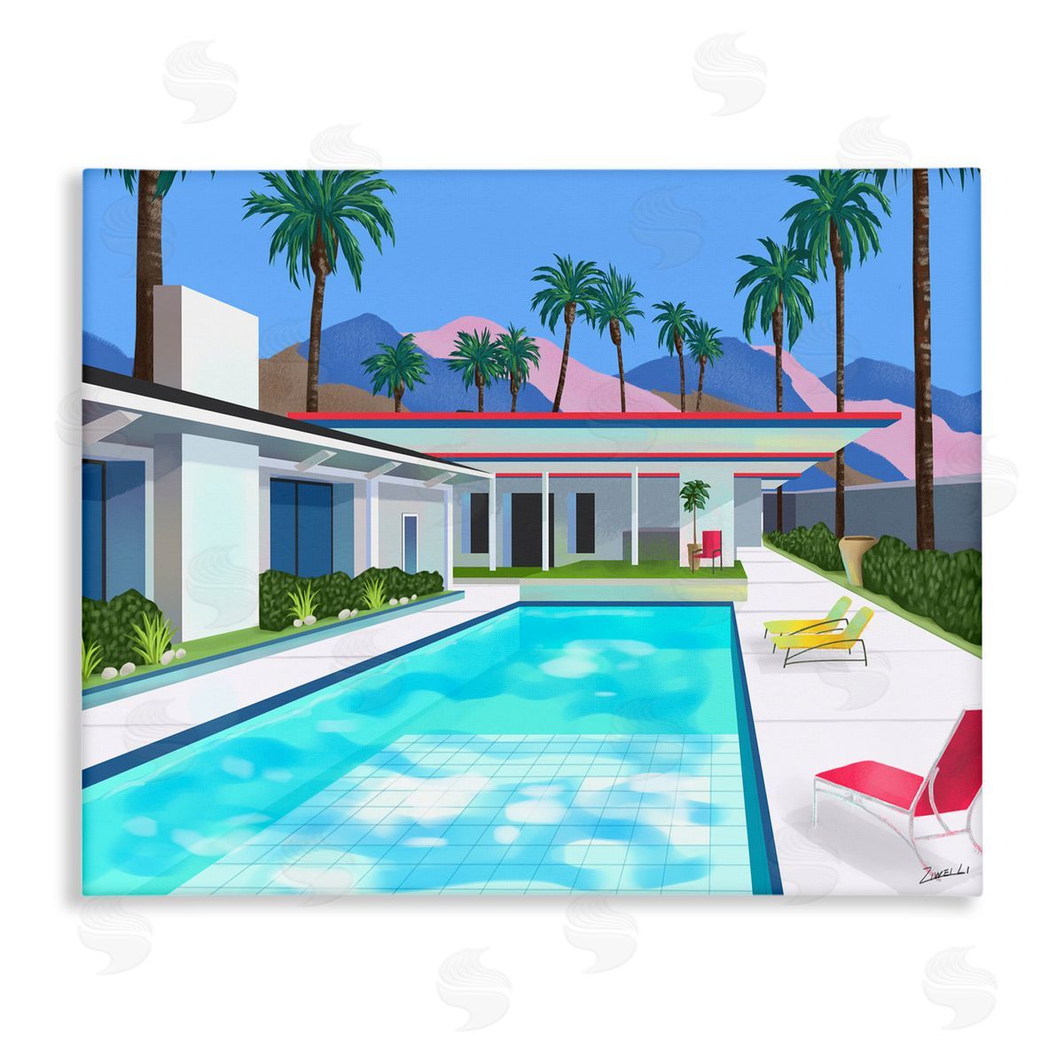 Ziwei Li Modern Pool Tropical Palm Trees Canvas Wall Art