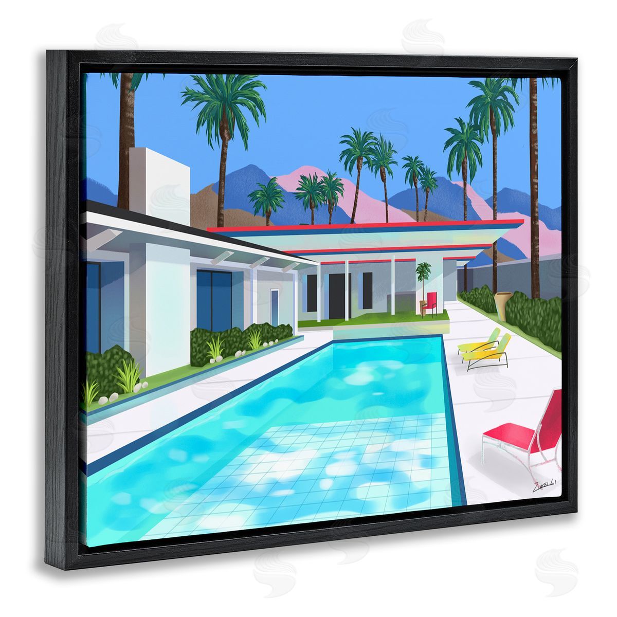 Ziwei Li Modern Pool Tropical Palm Trees Black Floater Frame Canvas Art