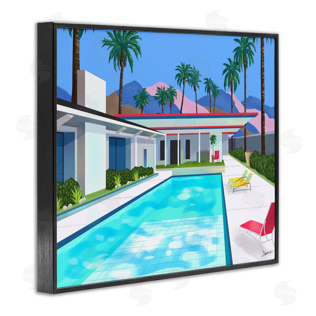 Ziwei Li Modern Pool Tropical Palm Trees Black Framed Giclee Wall Art
