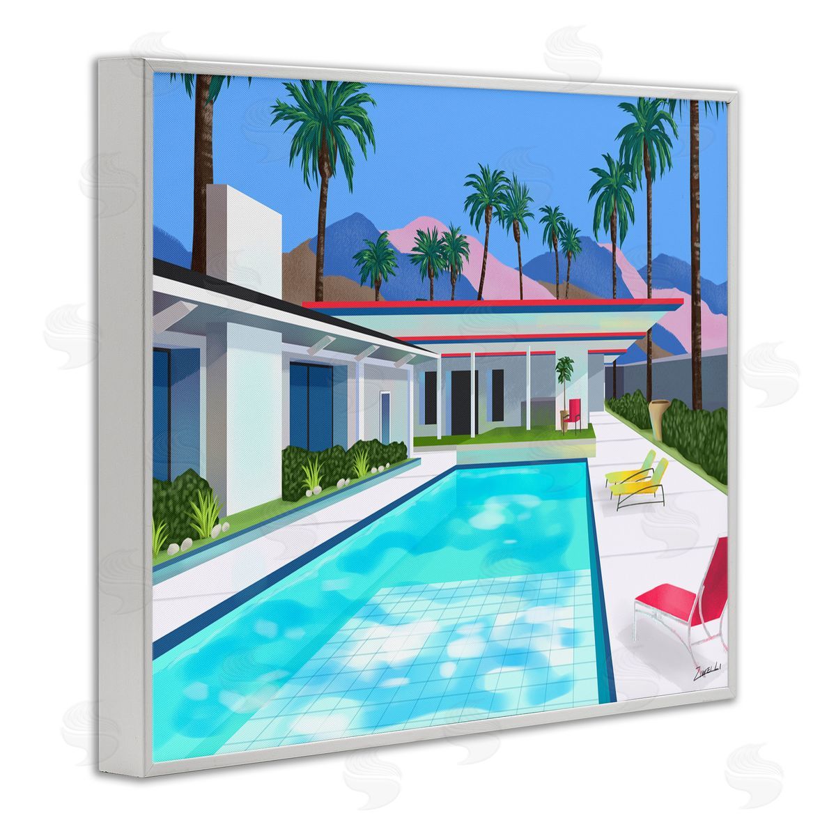 Ziwei Li Modern Pool Tropical Palm Trees White Framed Giclee Wall Art