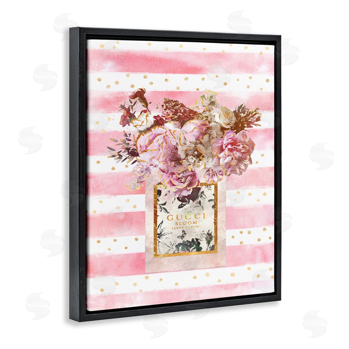 Ziwei Li Fashion Floral Vase Pink Stripes Black Floater Frame Canvas Art