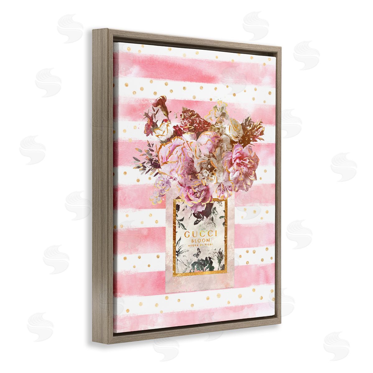 Ziwei Li Fashion Floral Vase Pink Stripes Brown Floater Frame Canvas Art