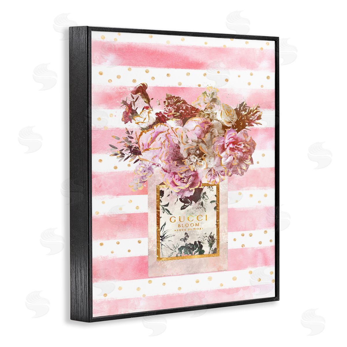 Ziwei Li Fashion Floral Vase Pink Stripes Black Framed Giclee Wall Art