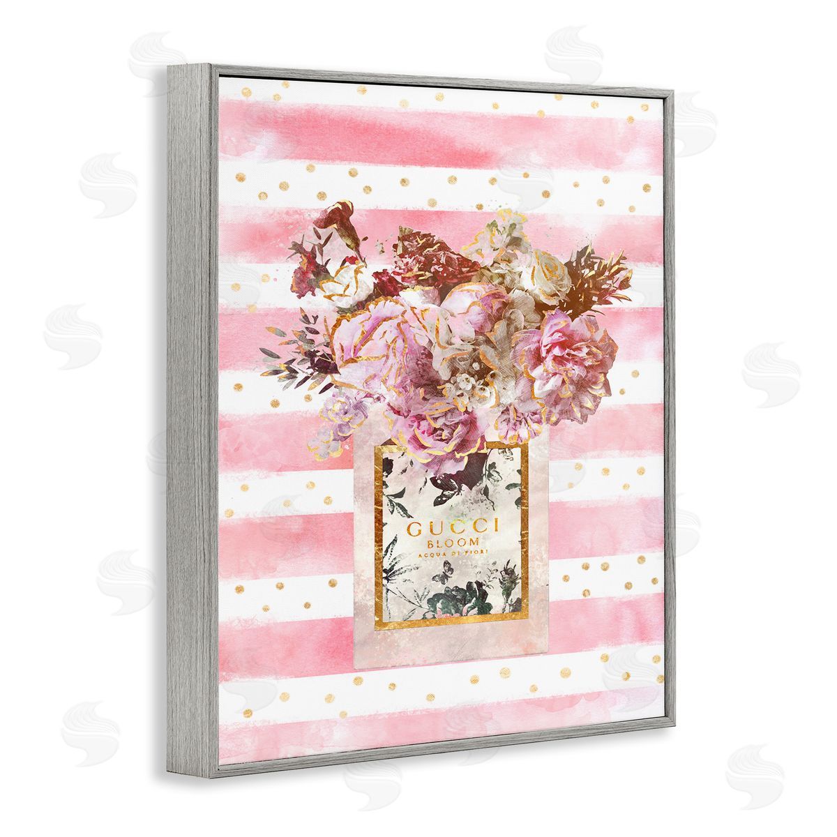 Ziwei Li Fashion Floral Vase Pink Stripes Gray Framed Giclee Wall Art