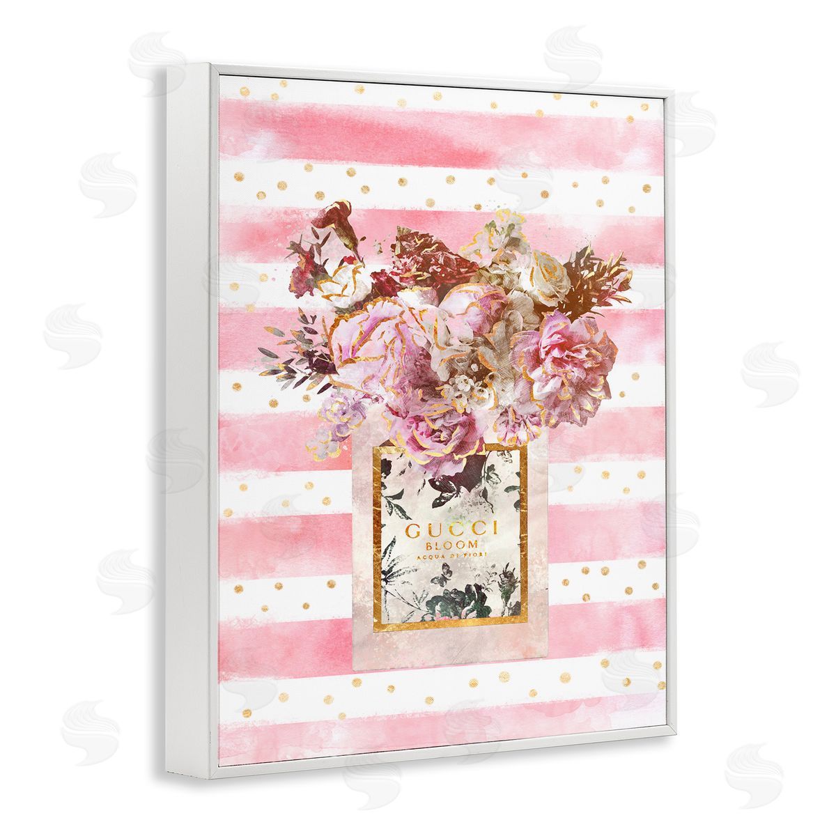 Ziwei Li Fashion Floral Vase Pink Stripes White Framed Giclee Wall Art