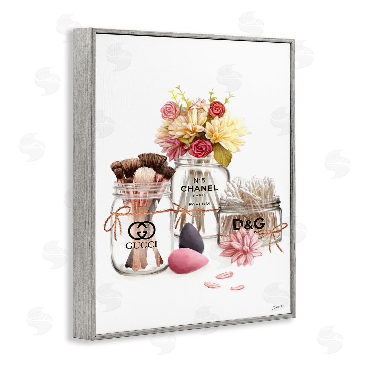Ziwei Li Florals in Fashion Jars Toiletries Gray Framed Giclee Wall Art