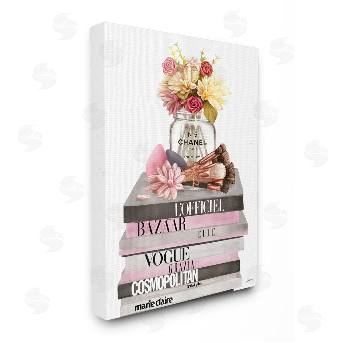 Ziwei Li Floral Jar and Brushes Fashion Books Canvas Wall Art