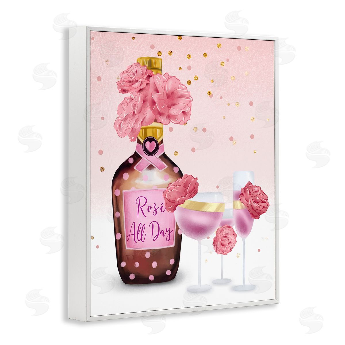 Ziwei Li Rosé All Day with Pink Polka Dots White Framed Giclee Wall Art