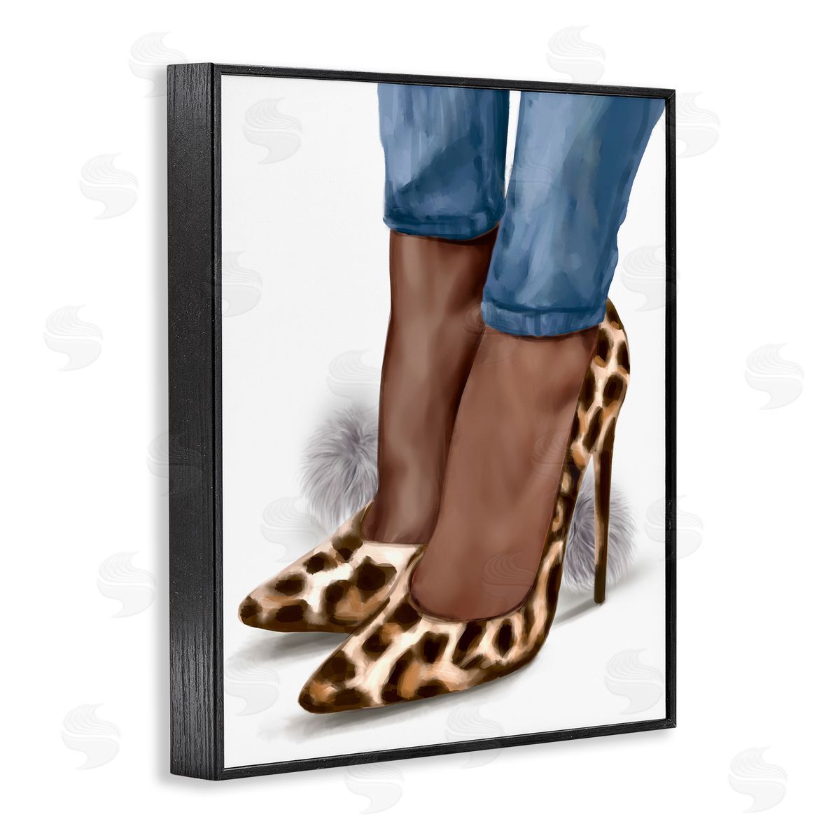 Ziwei Li Fashion Animal Print Heels and Denim Black Framed Giclee Wall Art