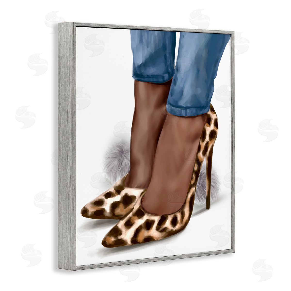 Ziwei Li Fashion Animal Print Heels and Denim Gray Framed Giclee Wall Art