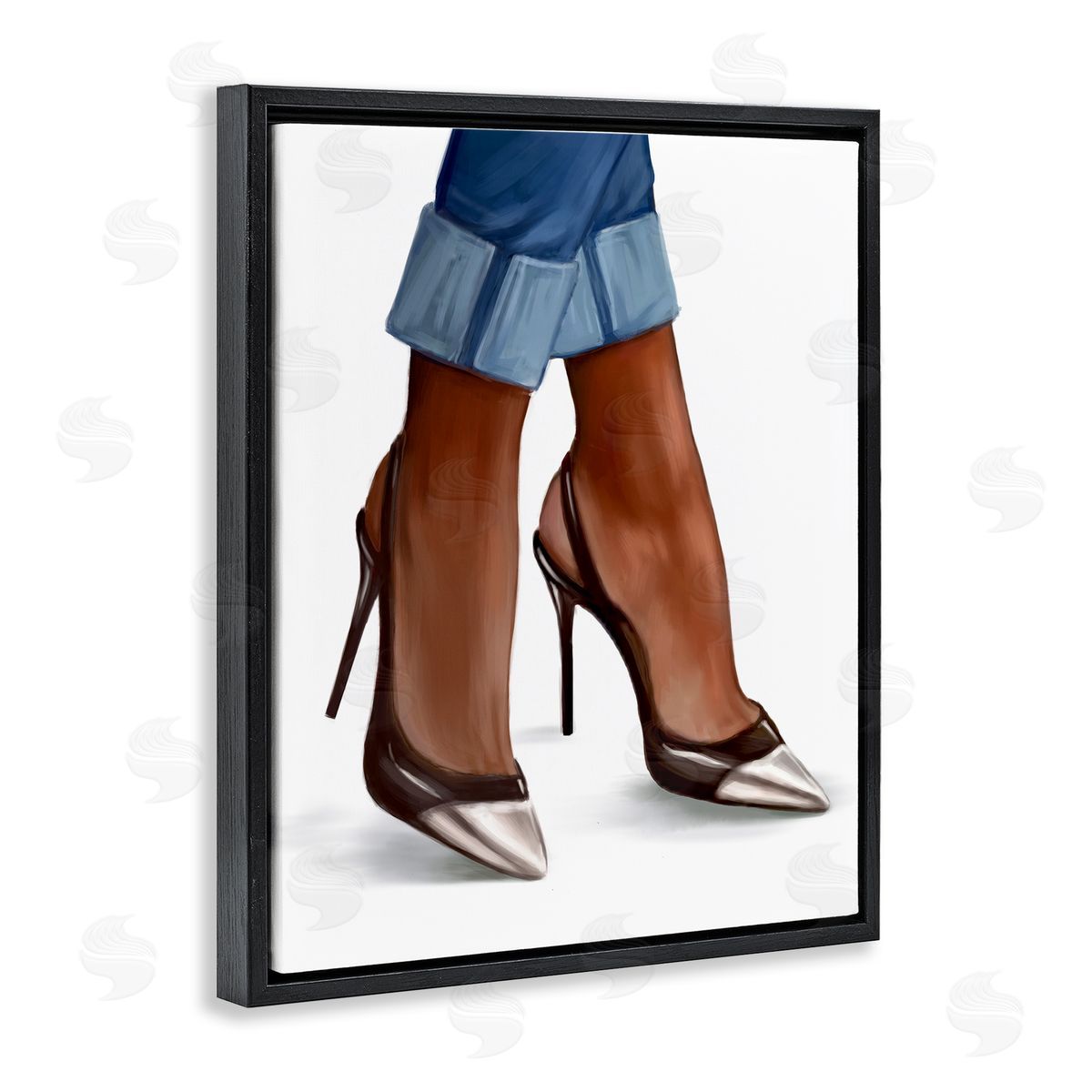 Ziwei Li Glam Toe Heels Cuffed Denim Black Floater Frame Canvas Art