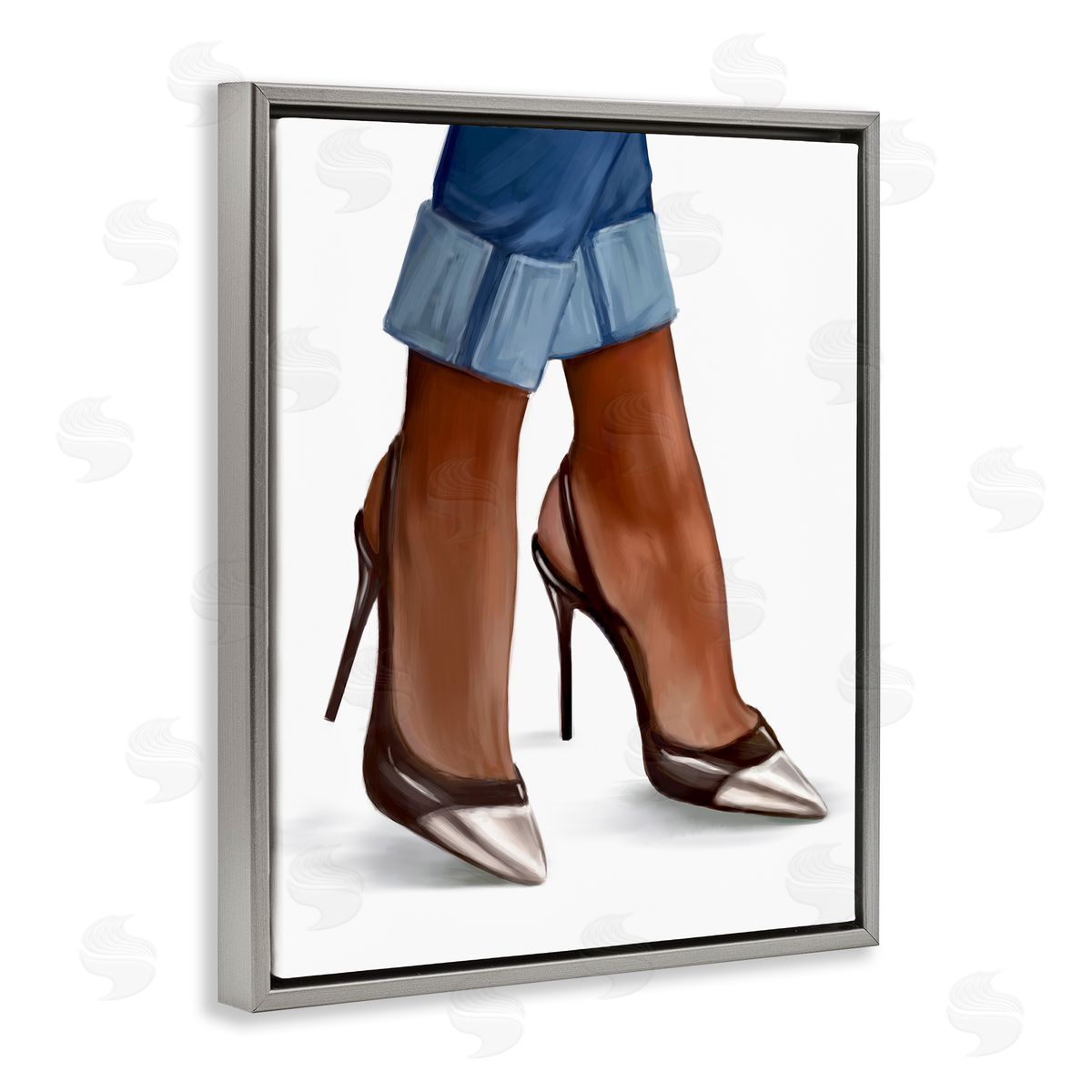 Ziwei Li Glam Toe Heels Cuffed Denim Gray Floater Frame Canvas Art