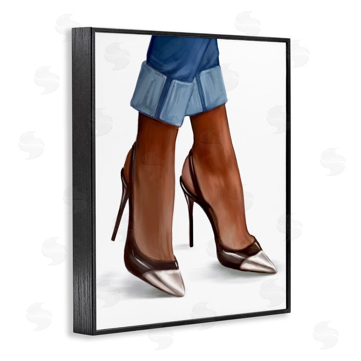 Ziwei Li Glam Toe Heels Cuffed Denim Black Framed Giclee Wall Art