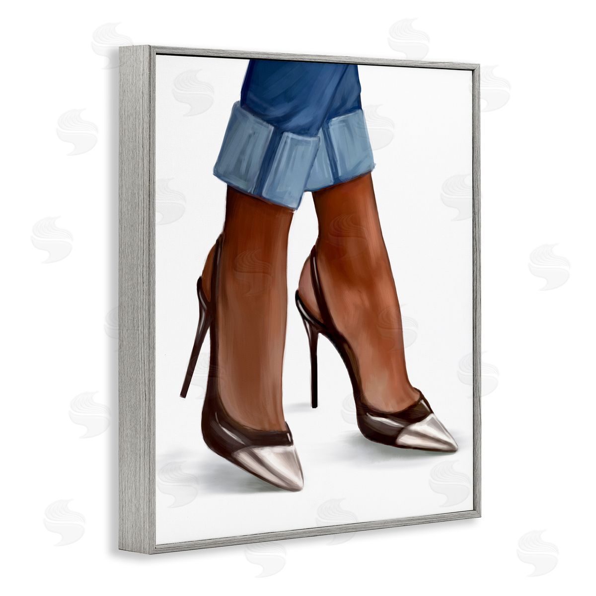 Ziwei Li Glam Toe Heels Cuffed Denim Gray Framed Giclee Wall Art