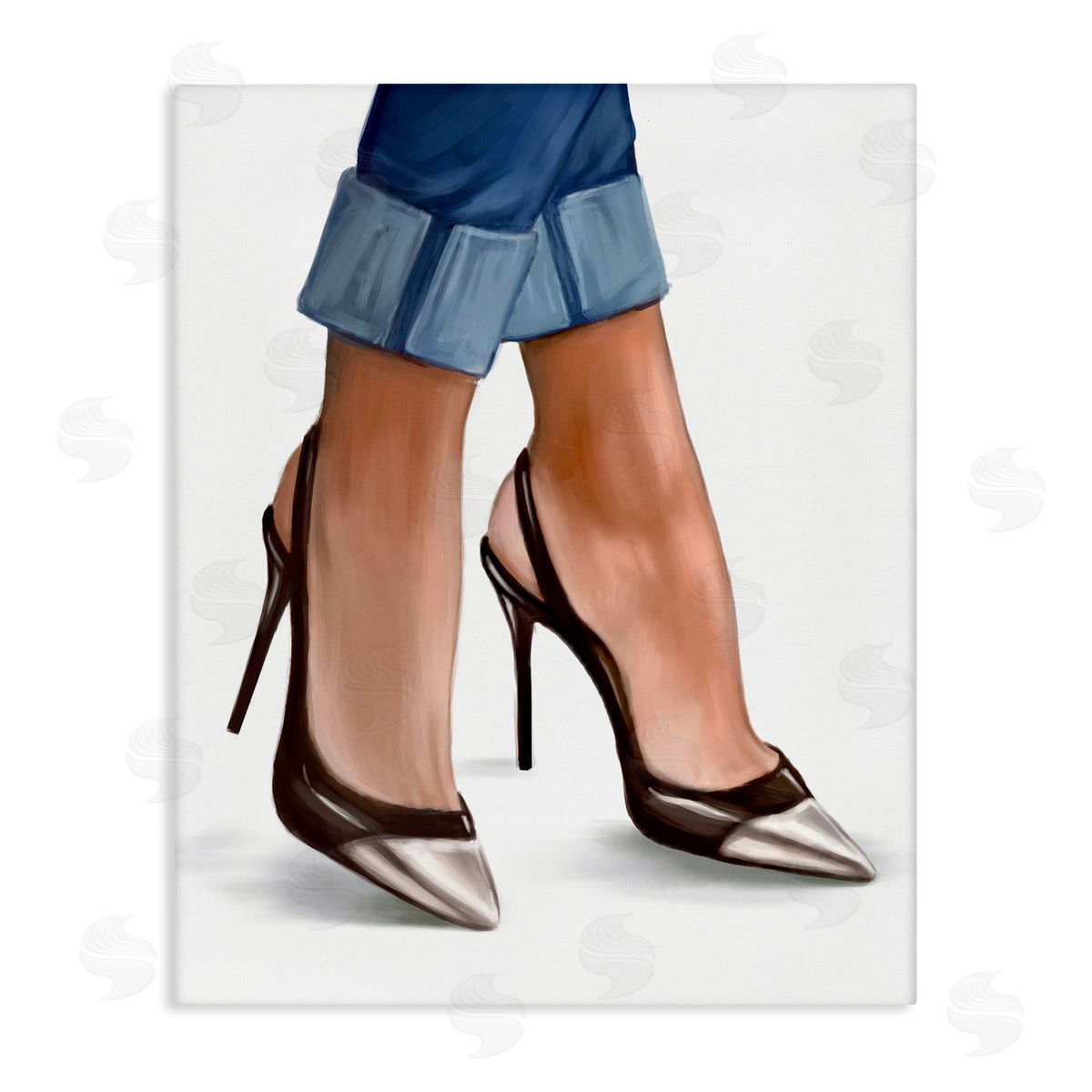 Ziwei Li Fashion Heels Cuffed Blue Denim Canvas Wall Art