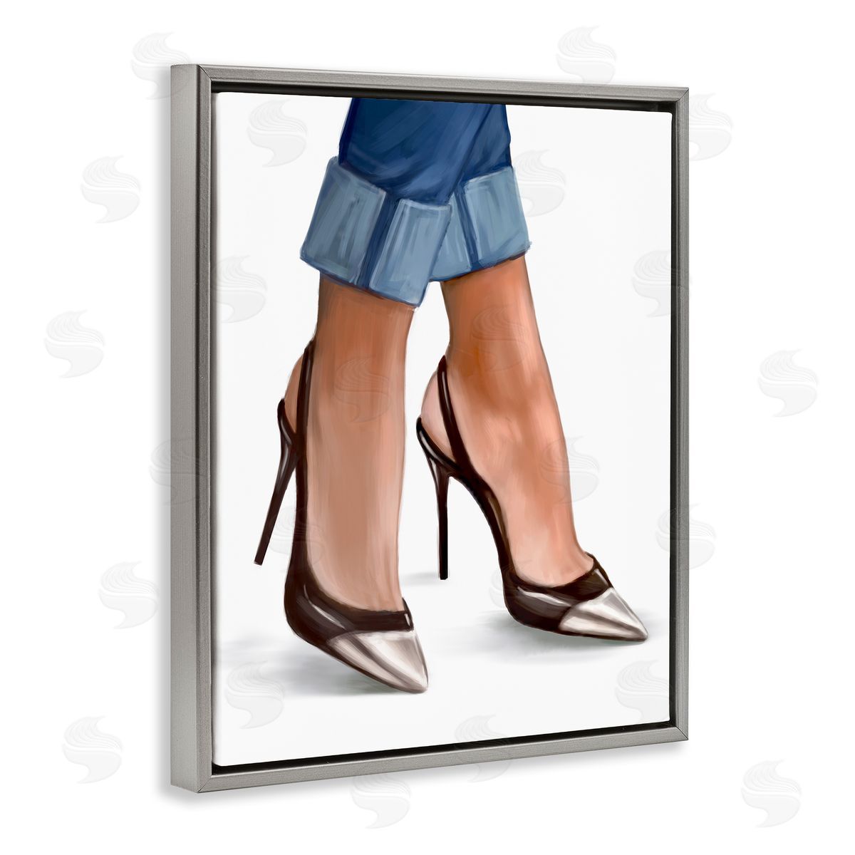 Ziwei Li Fashion Heels Cuffed Blue Denim Gray Floater Frame Canvas Art