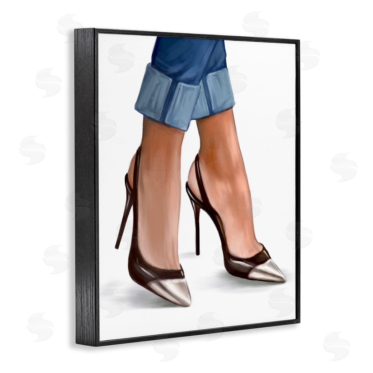Ziwei Li Fashion Heels Cuffed Blue Denim Black Framed Giclee Wall Art