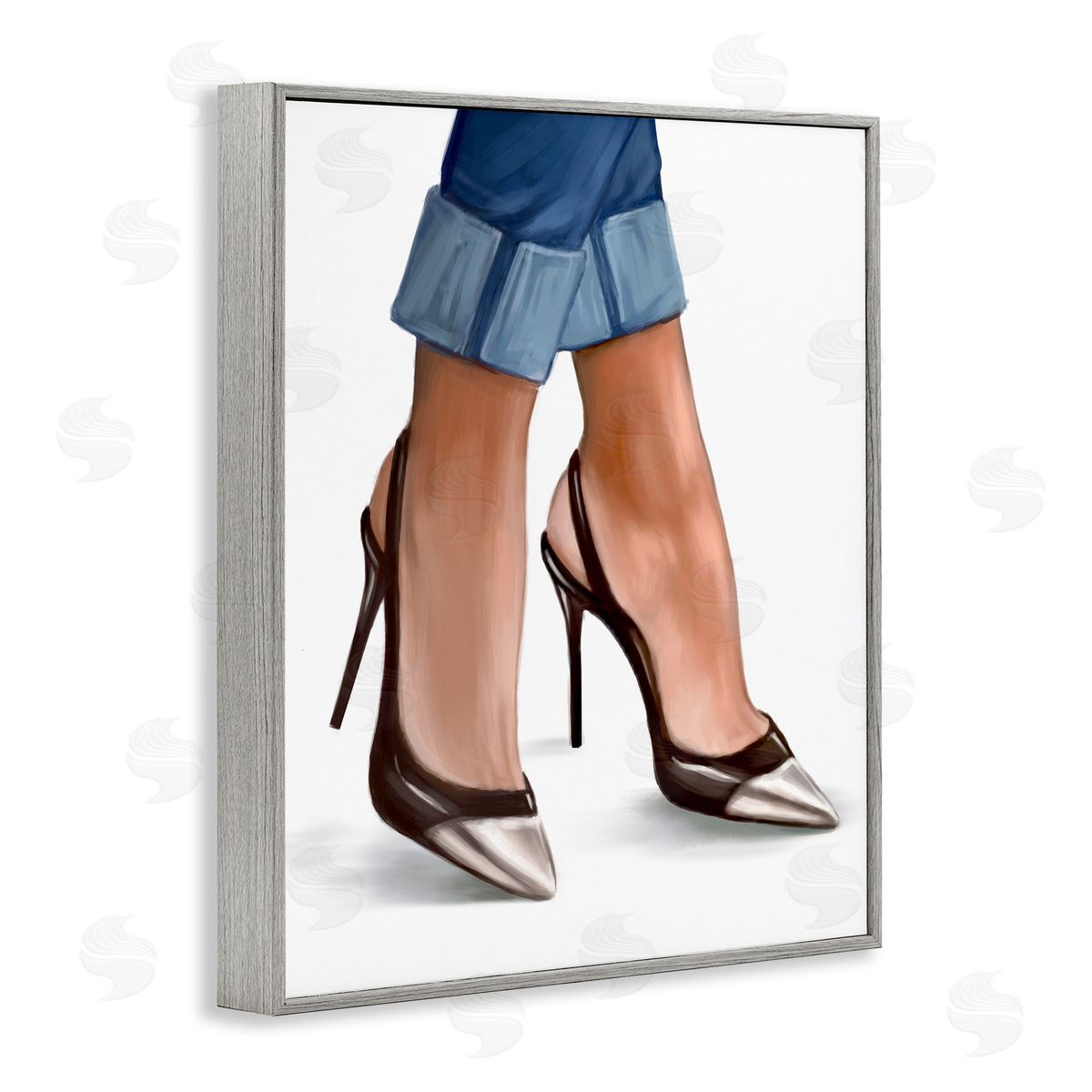 Ziwei Li Fashion Heels Cuffed Blue Denim Gray Framed Giclee Wall Art