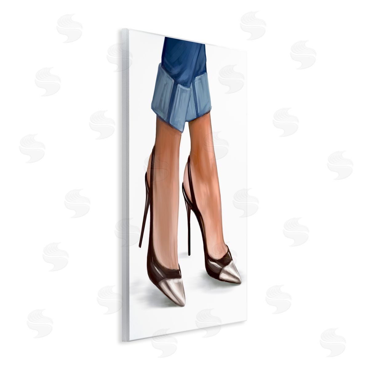 Ziwei Li Fashion Heels Cuffed Blue Denim Wall Plaque Art