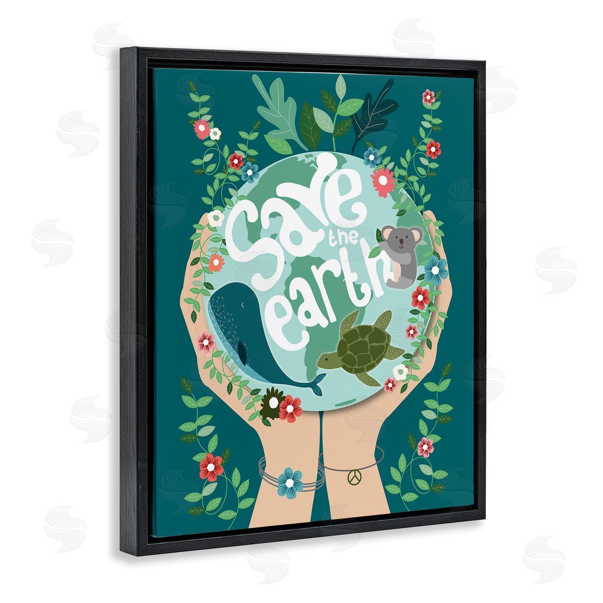 Hannah Heemsbergen Save the Earth Quote with Animals Black Floater Frame Canvas Art