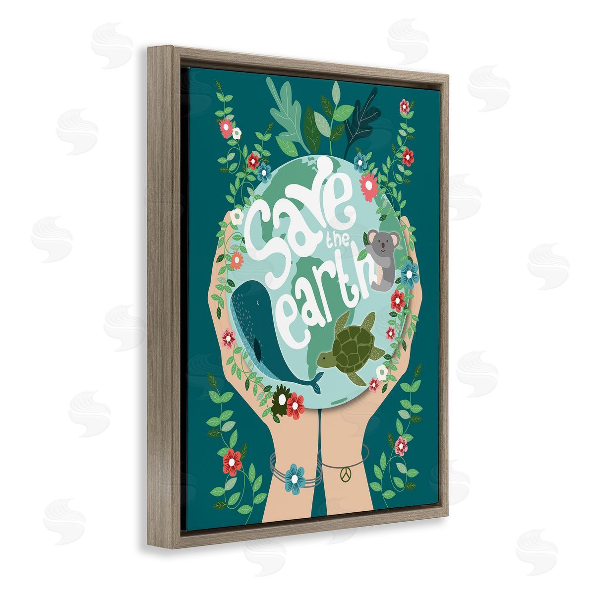 Hannah Heemsbergen Save the Earth Quote with Animals Brown Floater Frame Canvas Art