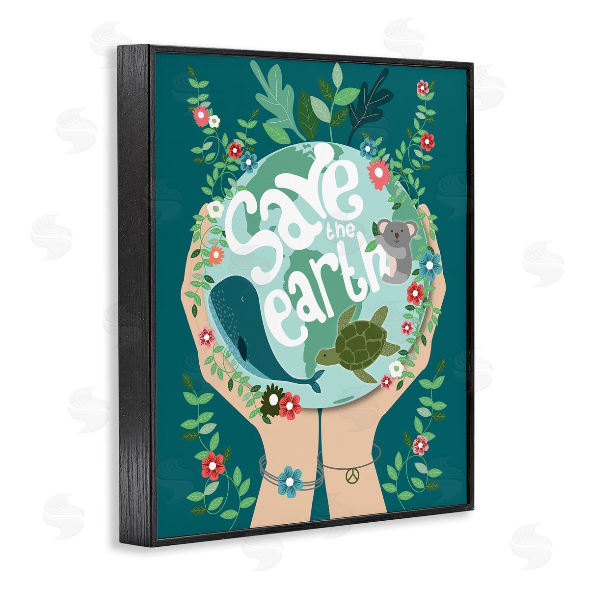 Hannah Heemsbergen Save the Earth Quote with Animals Black Framed Giclee Wall Art