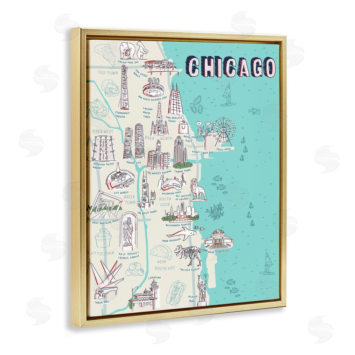Ziwei Li Chicago Illinois Tourist Destinations Gold Floater Frame Canvas Art