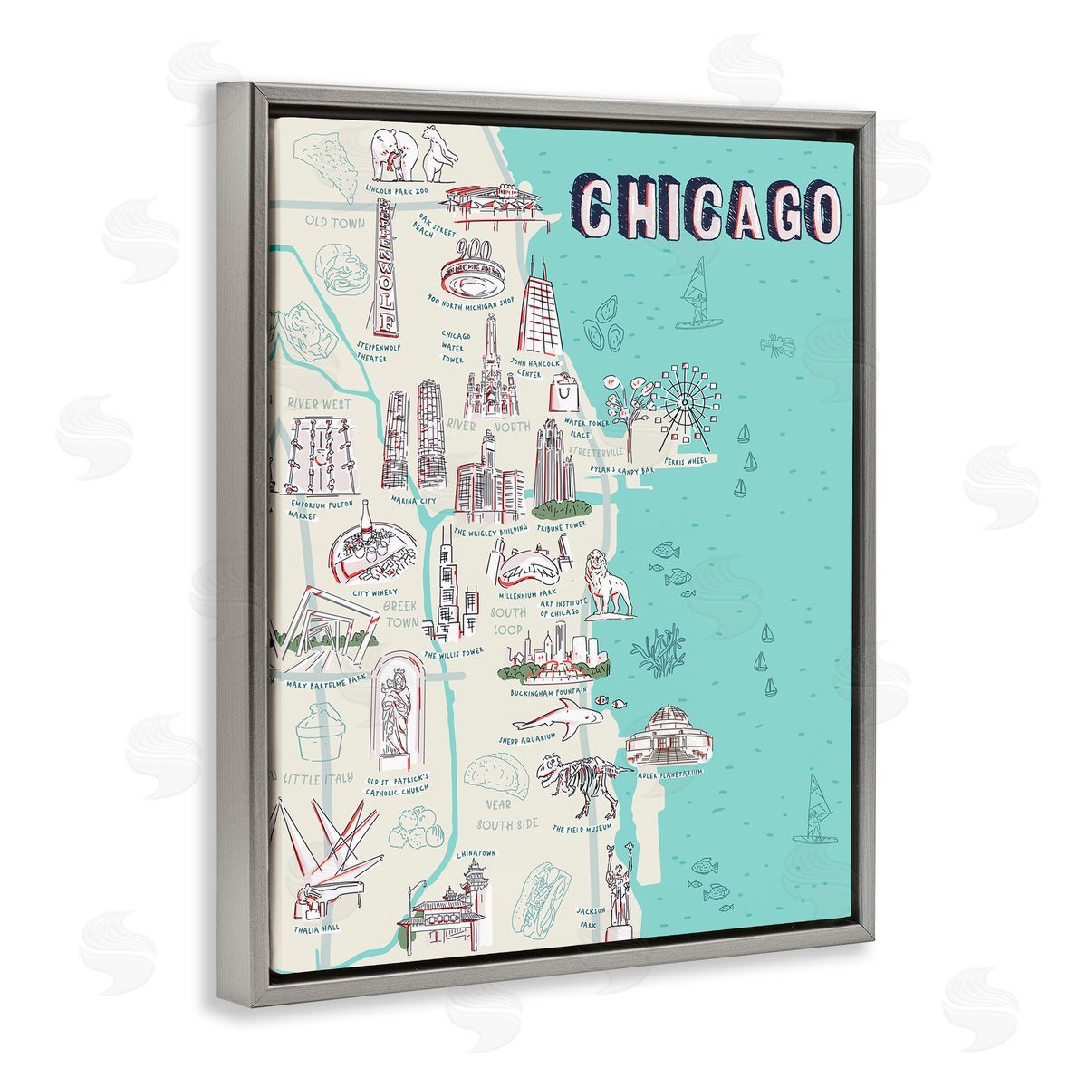 Ziwei Li Chicago Illinois Tourist Destinations Gray Floater Frame Canvas Art